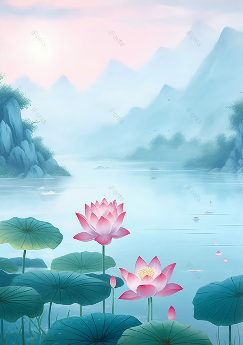 意境粉色梦幻荷花,插画/手绘图,插画/手绘图库,插画/手绘图下载,插画/手绘